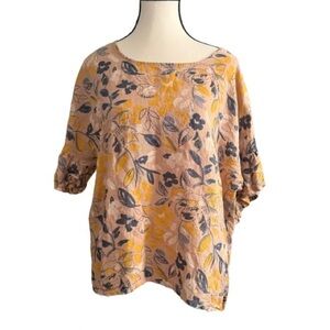 Elena Baldi Made in Italy Floral Linen Blend Top M Boho Peasant Sleeve